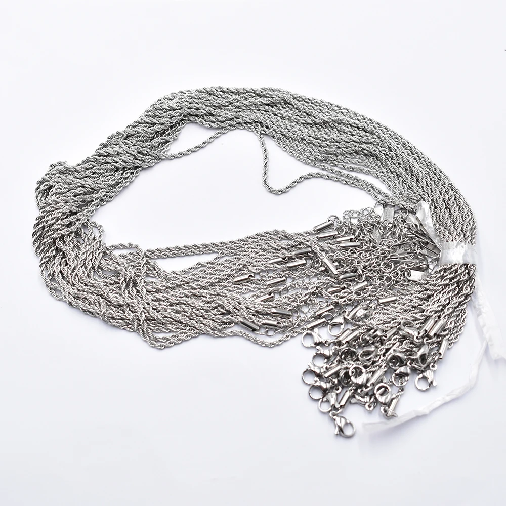 Wholesale 2mm silver colour Fashion stainless steel Chain Rope 40cm+5cm Chain Lobster Clasp DIY Jewelry Accessories 20 50pcs/lot