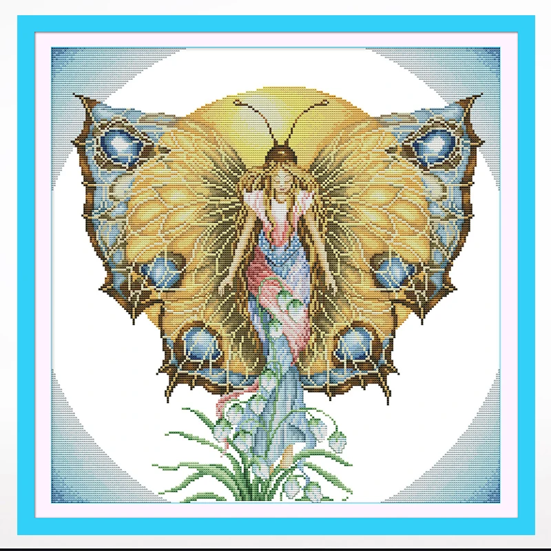 

Butterfly fairy cartoon cross-stitch living room bedroom hanging painting, 11CT/14CT hand-embroidered