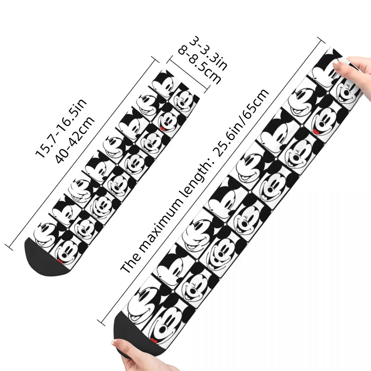 Retro Mickey Mouse Grid Pattern Soccer Socks Polyester Long Socks for Women Men Non-slip