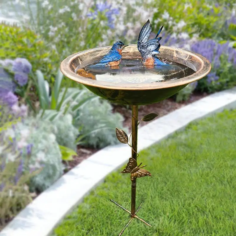 

Metal Bird Bath Vintage Iron Tray Bird Feeder Heavy Duty Freestanding Birdbath Garden Decor Yard Stakes Feeding Station for Yard