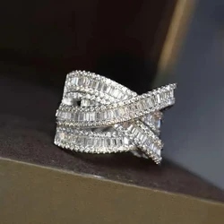 Huitan Trendy Cross Rings Full Bling Iced Out Cubic Zirconia Gorgeous Wedding Band Accessories for Women Party Statement Jewelry