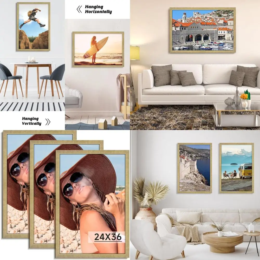 

Set of 3 Vintage-Style 24x36 Matte Gold Picture Frames for Wall Art, Puzzles, and Photos - Perfect Christmas Gift
