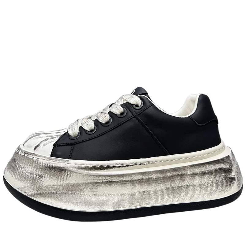 Japanese/Korean Original Design Retro Wide Version Casual Shoes Men's Genuine Leather Thick Soled Height Increasing Board Shoes