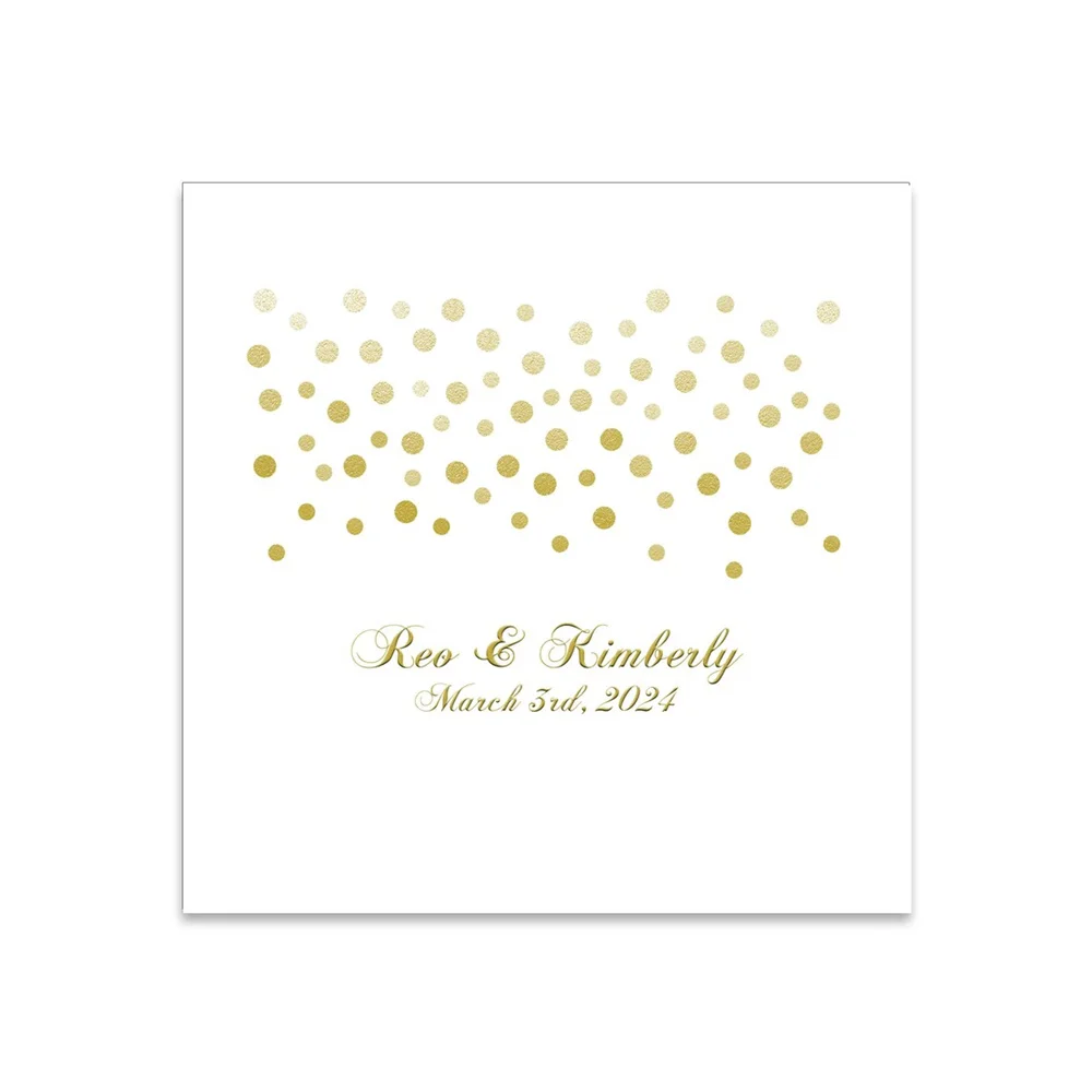 

50PCS Gold Confetti Falling Themed 3 ply Premium Custom Cocktail Napkins Measure 5"x5" Customize Names & Date or any other messa