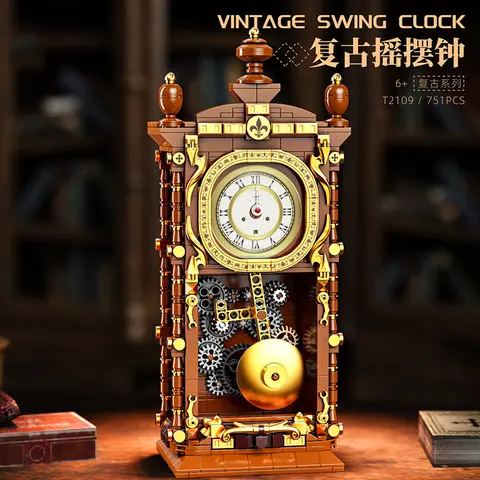 Swinging Retro Mechanical Pendulum Clock Building Blocks - 751 Pcs 3D Model Kit for Adults, Unique Home Decor Gift Idea