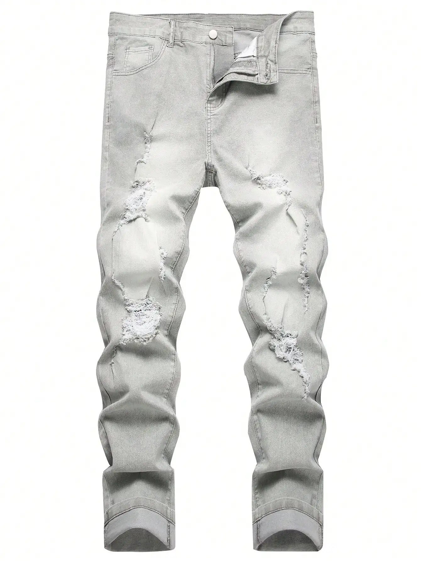 

GELITAYIN Men's Denim Long Pants For Spring And Autumn. Light Gray Plus - Size Ripped Jeans. Retro Trend. Daily Casual