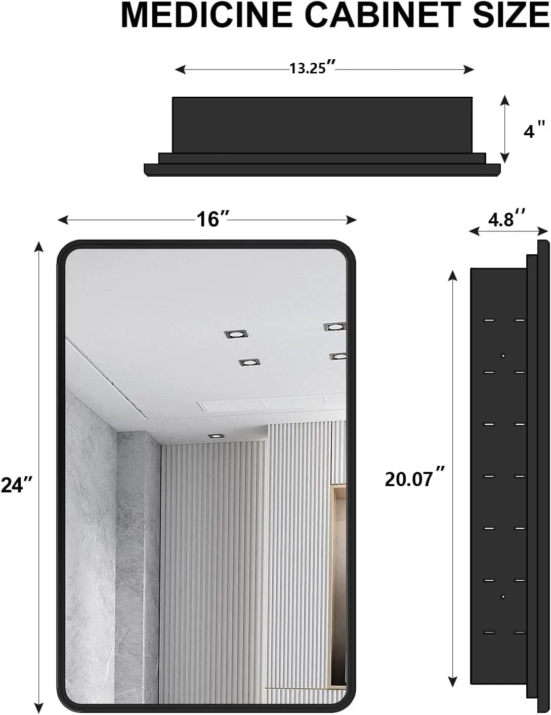 Bathroom Medicine Cabinet with Mirror 16 x 24 Metal Frame Recessed Or Wall Mounted Single Door Storage Medicine Cabinet with Adj