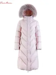 Can Fit -25℃ Great quality Goose Down Coats Winter X-Long Women's thicker warm coat Fluffy Big Real Fox Fur hooded Parkas wy1626