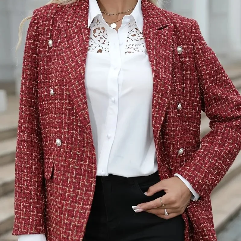 سترة بدلة نسائية صغيرة عصرية ذات طية صدر السترة وأكمام طويلة سترة واحدة الصدر سترة بدلة الخريف والشتاء