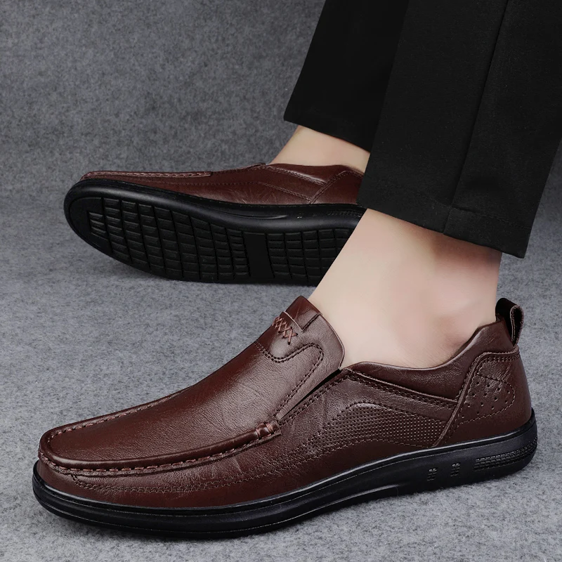 Italian High-quality Men\'s Genuine Leather Shoes Fashionable Loafers Men\'s Work Business Shoes Interview Formal Shoes