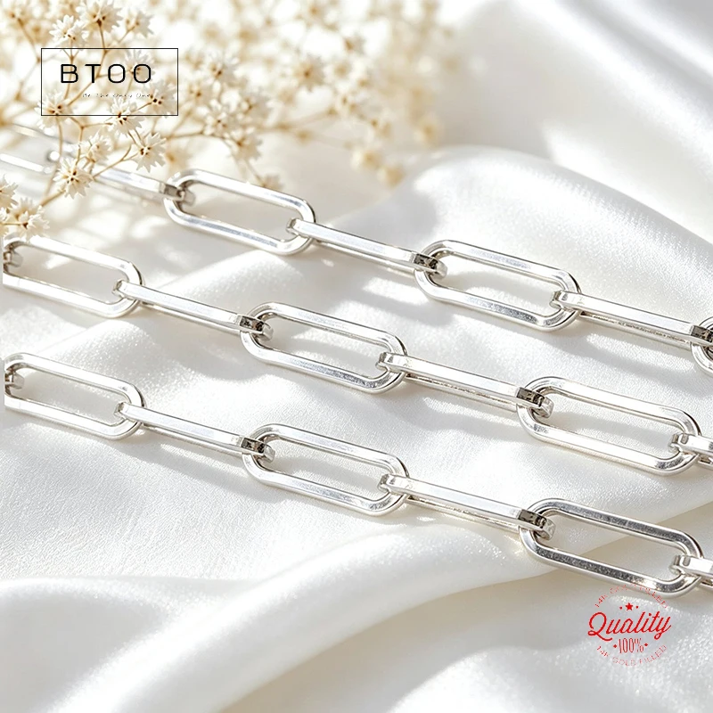 Width 3.9mm Flat Paperclip Chain 925 Sterling Silver Unfinished Jewelry Findings Chain for DIY Wholesale
