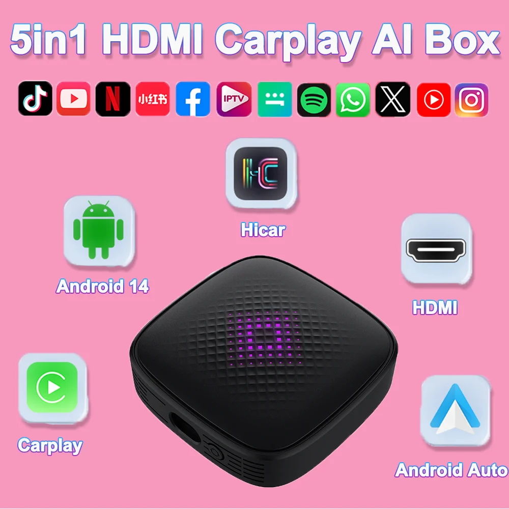 

Android14.0 5в1 Carplay и Android Auto TV Box CarPlay Ai Box Поддержка Netflix Hicar HDMI USB-устройство Plug & Play Адаптер Carplay