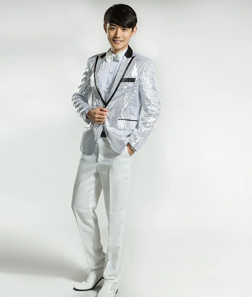 Exquisite men's suit with sequins for emcee, High Quality Stage performance outfit singer,large chorus prom dresses Party Gowns