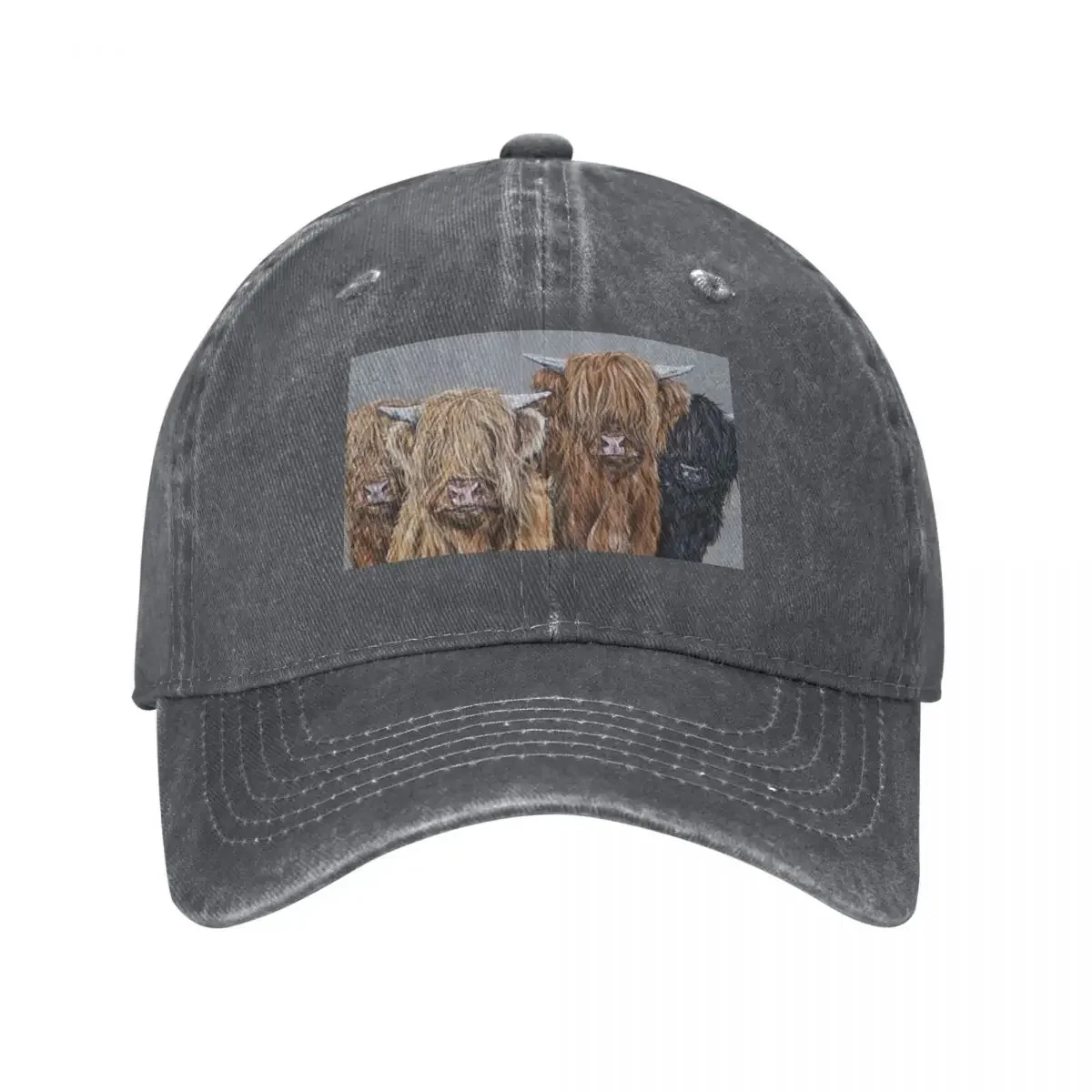 The Highlanders! Highland hairy cows, Heilan Scottish funny coo art by award-winning UK artist Sam Fenner Baseball Cap
