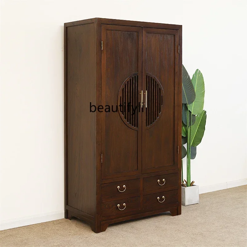 

V New Chinese Style Wardrobe Solid Wood Home Bedroom Simple Small Apartment Overall B & B Hanging Wardrobe