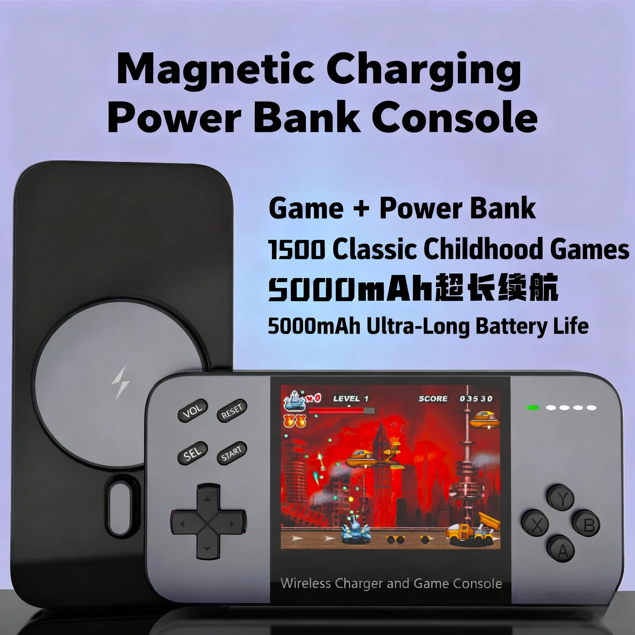 2025 Mini Handheld Game Console Magnetic Wireless 5000mAh Powerbank Fast Charging External Battery For iPhone 17 with 1500 Games
