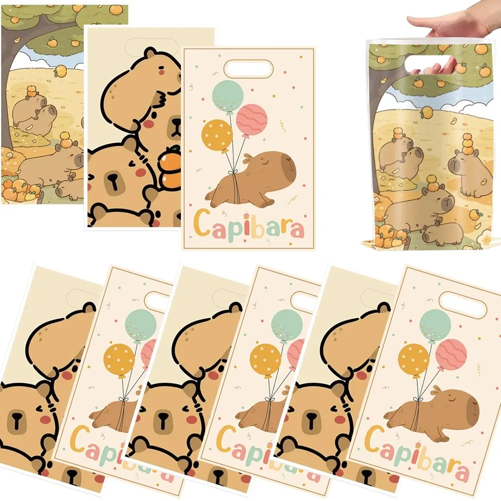 Bolsas de regalo para decoración de fiesta de Capibara, bolsa de dulces con asa de Animal bonito, suministros para recuerdos de fiesta de cumpleaños para niños