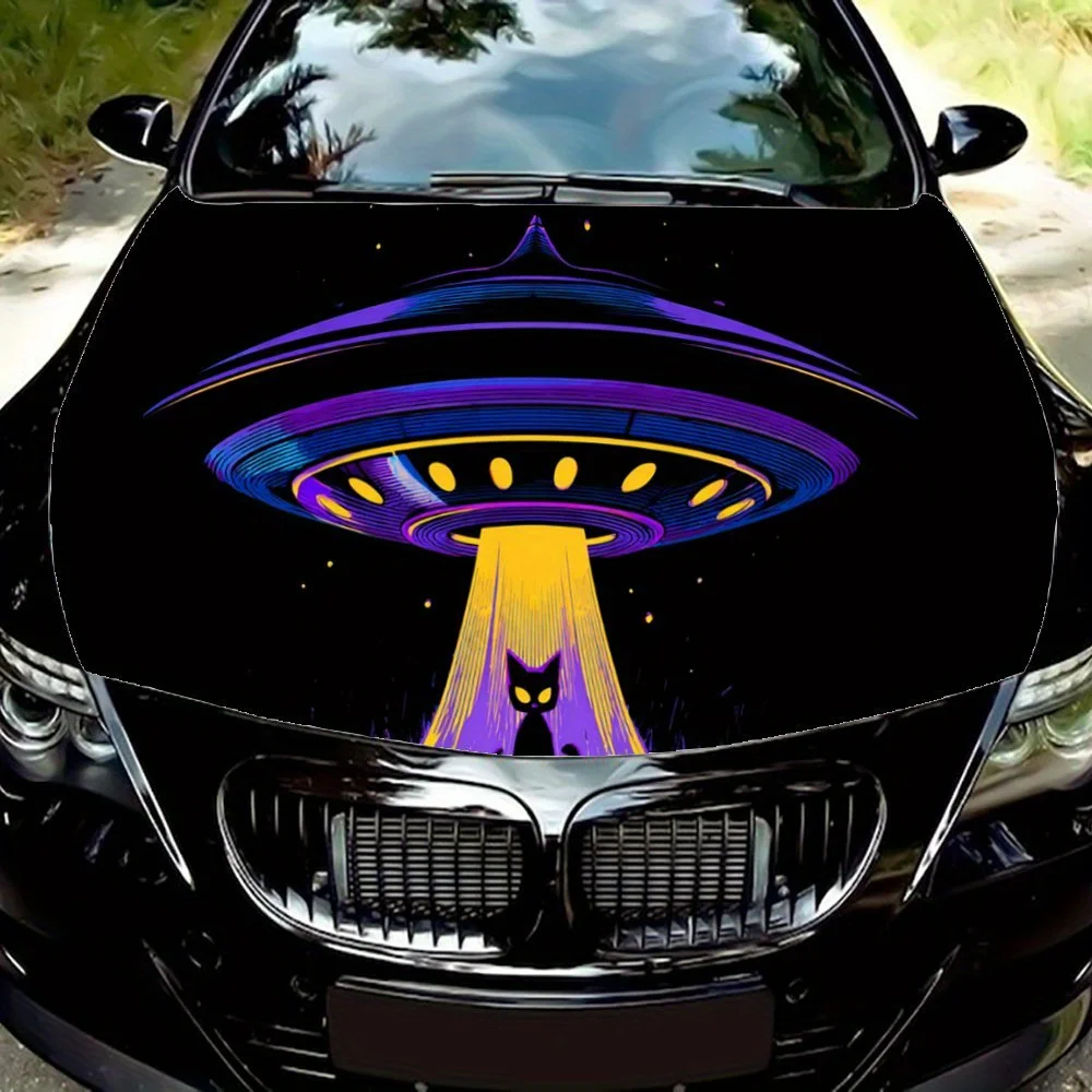 

Красочный принт космического корабля, наклейки на капот автомобиля, водонепроницаемая самоклеящаяся наклейка на капот автомобиля из ПВХ, защитная наклейка для украшения капота автомобиля