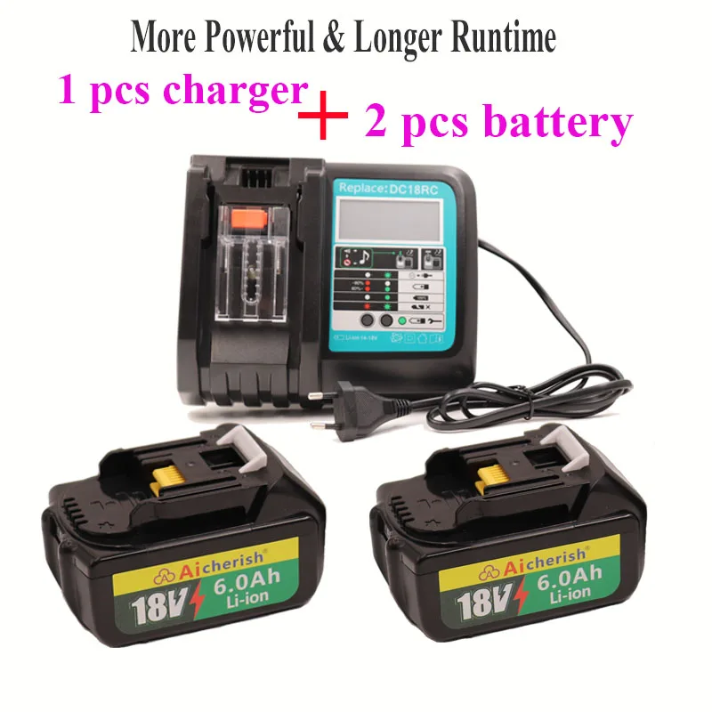 

With LED Charger BL1860 6000Ah Rechargeable Li-Ion Batteries For Makita 18V Battery Power Tool Backup 6Ah Portable Replacement