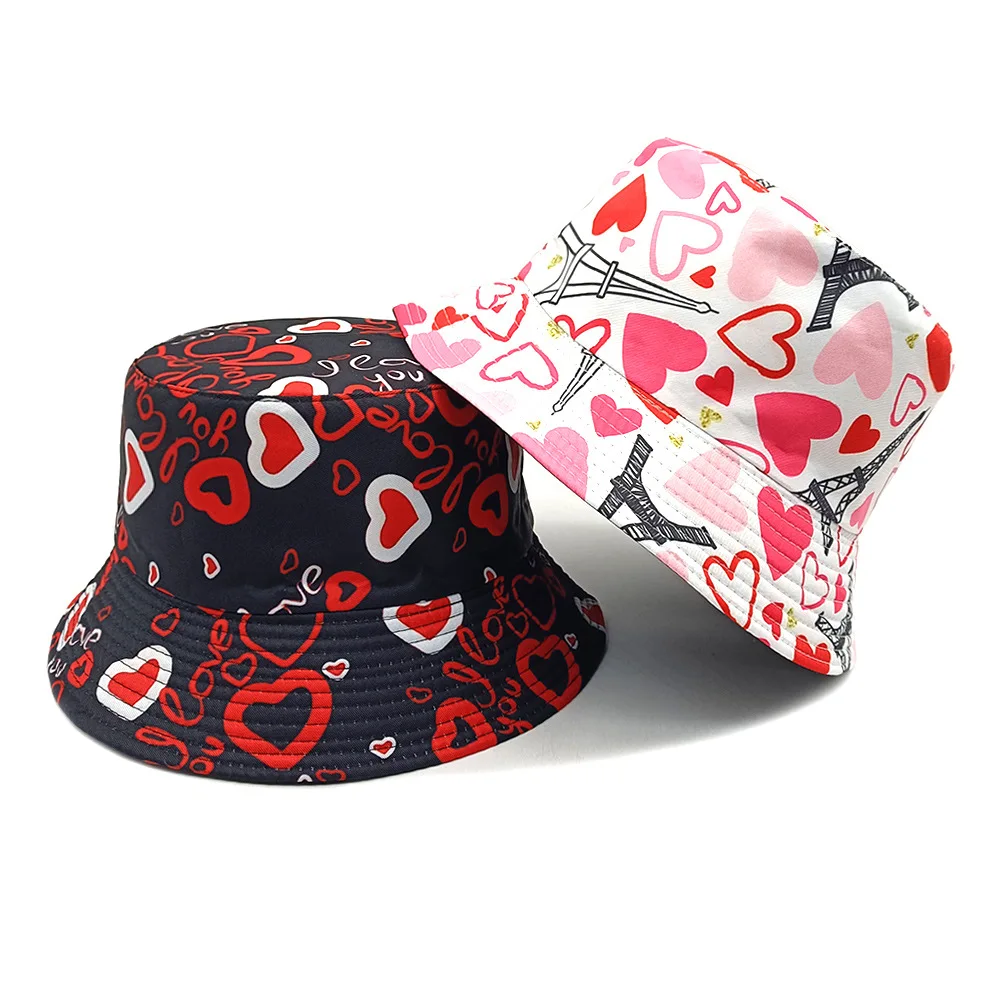 Love Pattern Valentine's Day Gift Bucket Hat Women Men Summer Sunscreen Fisherman Hats Unisex Reversible Panama Fashion Decorate