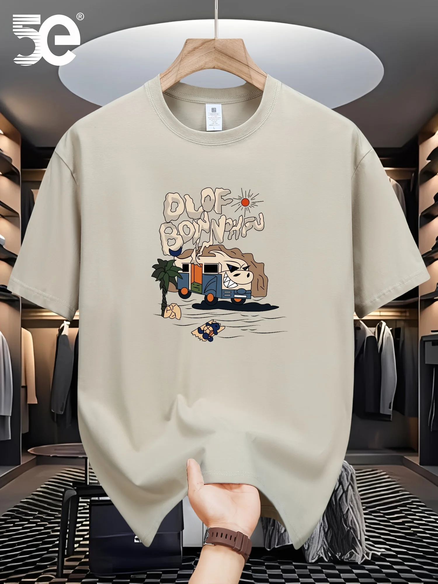 Men's 100% pure cotton summer loose size cartoon pattern printed casual and comfortable round neck short sleeved T-shirt top image 3