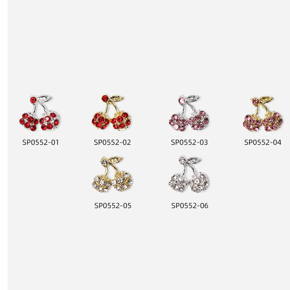 10pcs 3D Cherry Gold silver Nail Charms Alloy Luxury Glitter Diamond Rhinestone Nail Art Decoration Kawaii DIY Mail Accessories