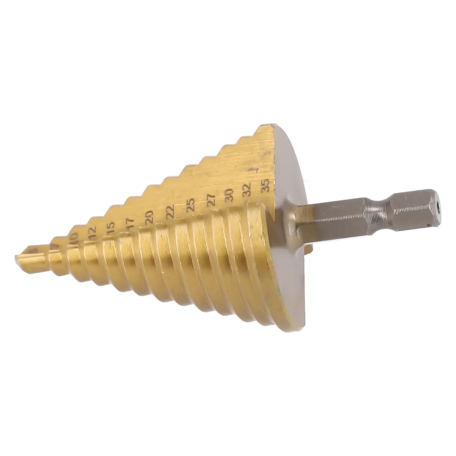 Strumento per trapano a gradino con scanalatura a spirale manico esagonale 23x13mm gambo 35x72mm dimensioni totali 5-35MM per lamiera sottile in alluminio