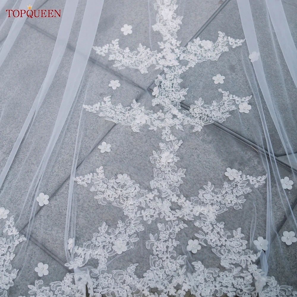 TOPQUEEN Double Lace Edged Snowflake Bridal Blusher Veil Velos De Novia 2024 Elegant Brillante Boda Accesorios Fiesta V116A