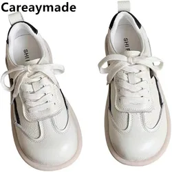 Careaymade-Damenschuhe aus echtem Leder, lässige Einzels chuhe aus Rindsleder, Damen-Trainings schuhe mit runden Zehen und weichen Sohlen