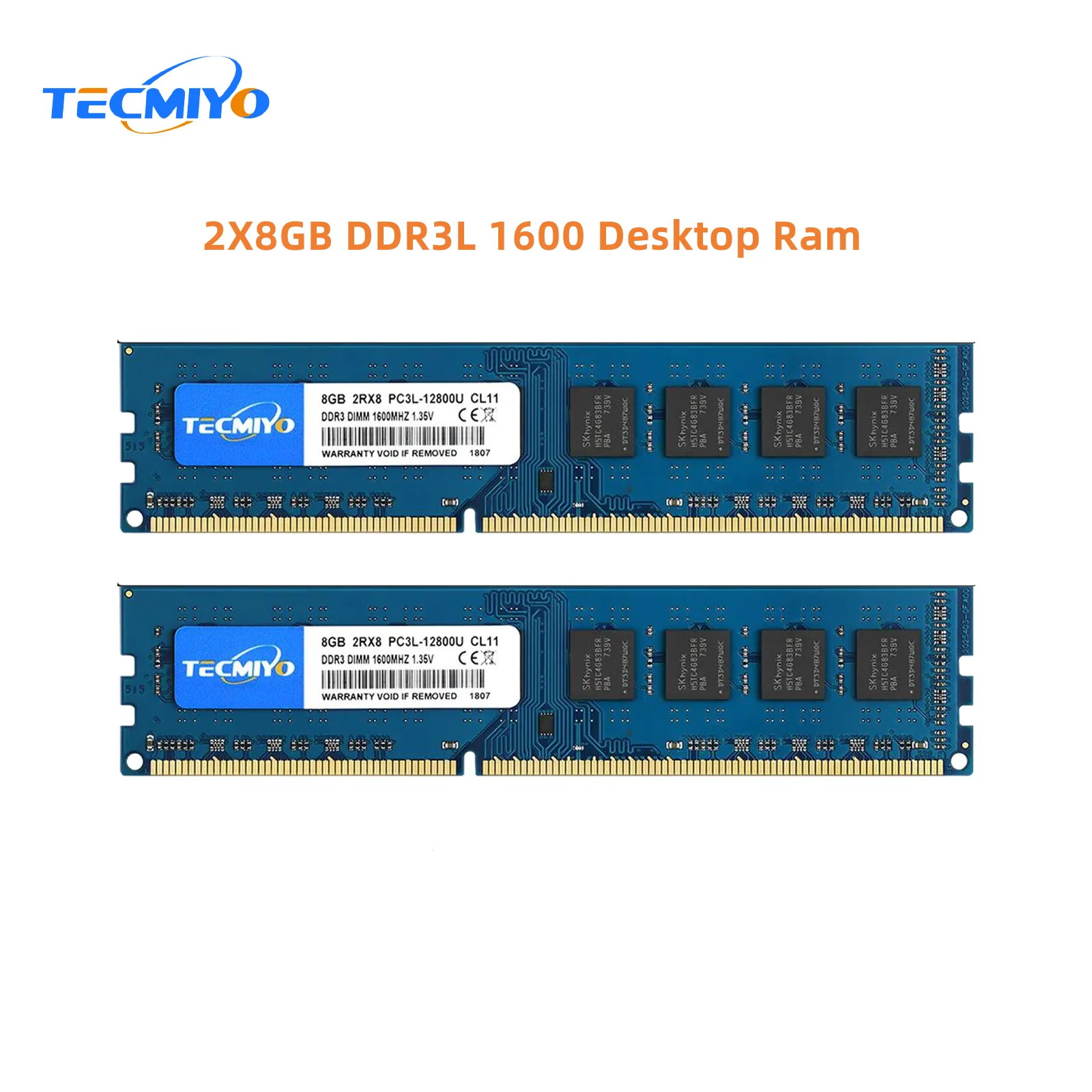 

TECMIYO 2X8GB DDR3L 1600MHz UDIMM Desktop Memory RAM DDR3L 8GB 1600MHz DIMM 1.35V PC3L-12800U Non-ECC - Blue