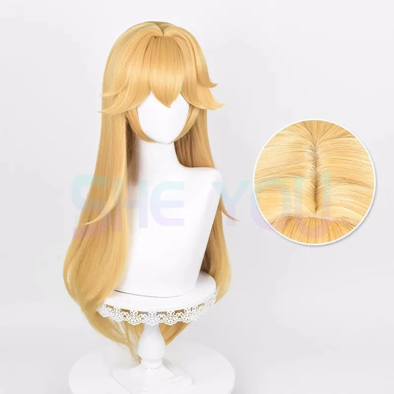 Peluca de Cosplay de princesa Peach, peluca amarilla dorada larga y recta de 75cm, pelucas de Cosplay de Anime, pelucas sintéticas resistentes al calor