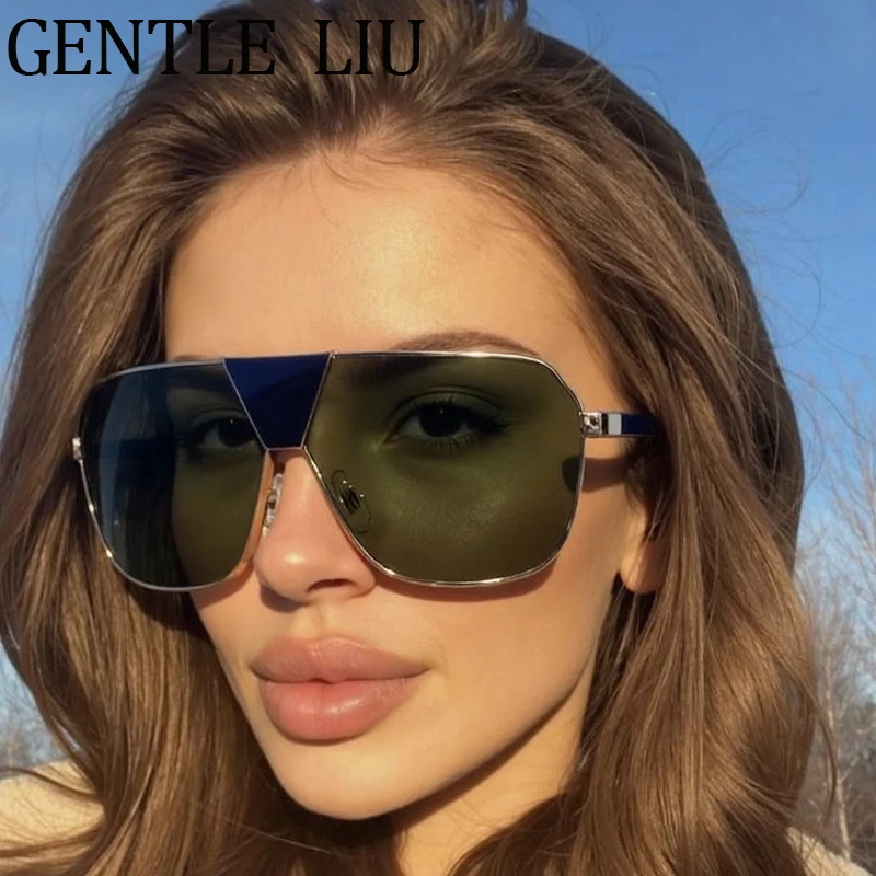 Oversized Rectangle Pilot Shield Sunglasses Women 2025 Luxury Brand Trendy Goggles Outdoor Sun Glasses Vintage Shades Eyewear