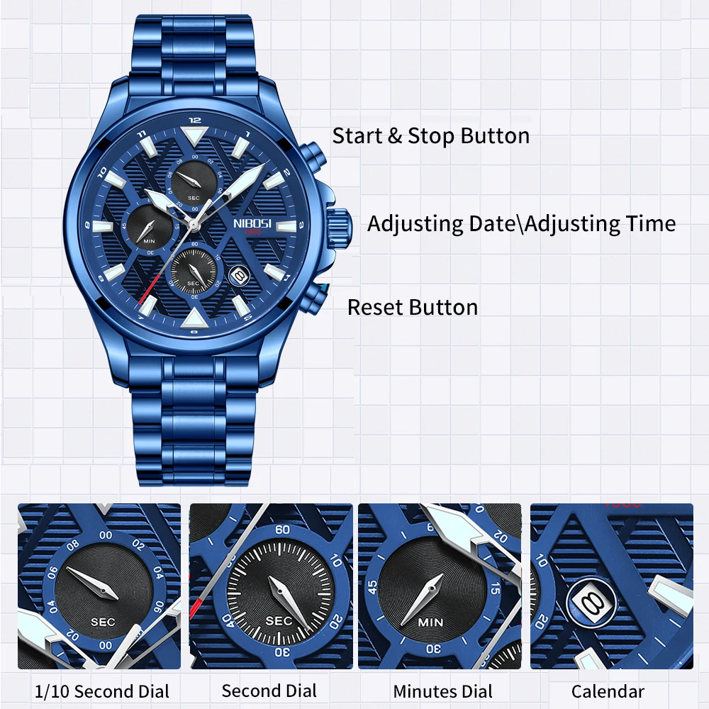 NIBOSI Sports orologi da uomo orologio da polso al quarzo in acciaio inossidabile di lusso calendario luminoso orologio da uomo Casual da lavoro Reloj Hombre