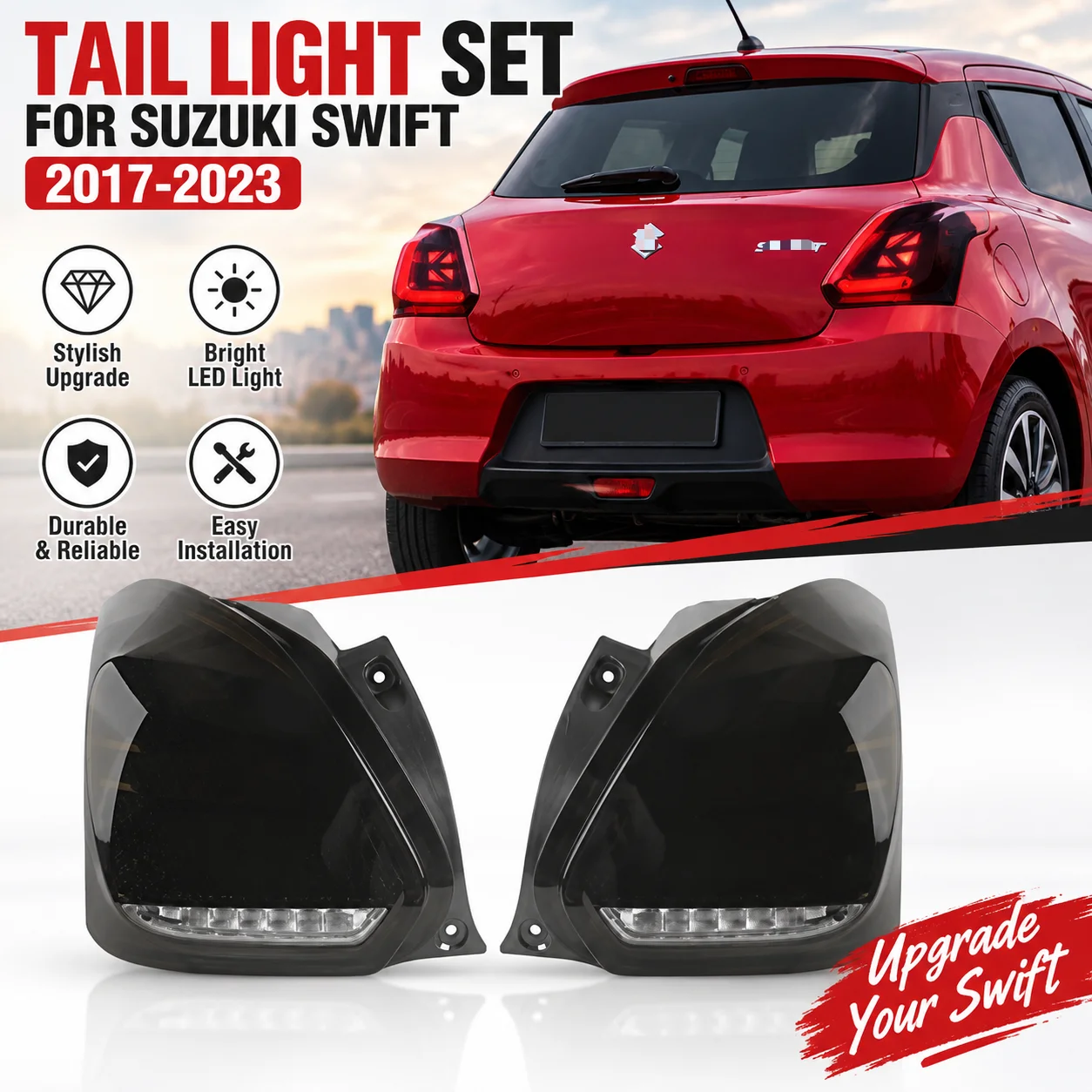 BN-TL-005-2B LED Tail Light For Suzuki Swift 2017 2018 2019 2020 2021 2022 2023 Rear Brake Reverse Turn Signal Lamp Assembly