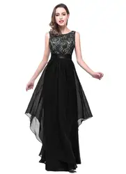 Women Black Prom Dress Elegant Chiffon Skirt Long Sleeveless Lace Maxi Gown Formal Occasion Evening Gown For Wedding Party