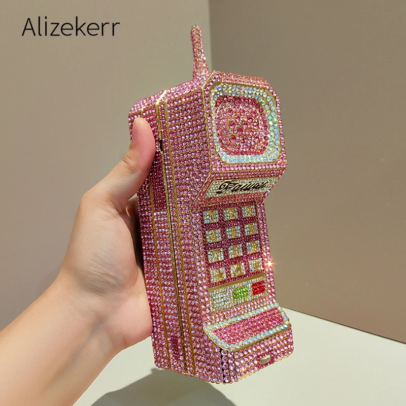 

Alizekerr Cellphone Rhinestone Evening Bags Women Gorgeous Diamond Metallic Clutch Purses Ladies Unique Handbags Wedding Party