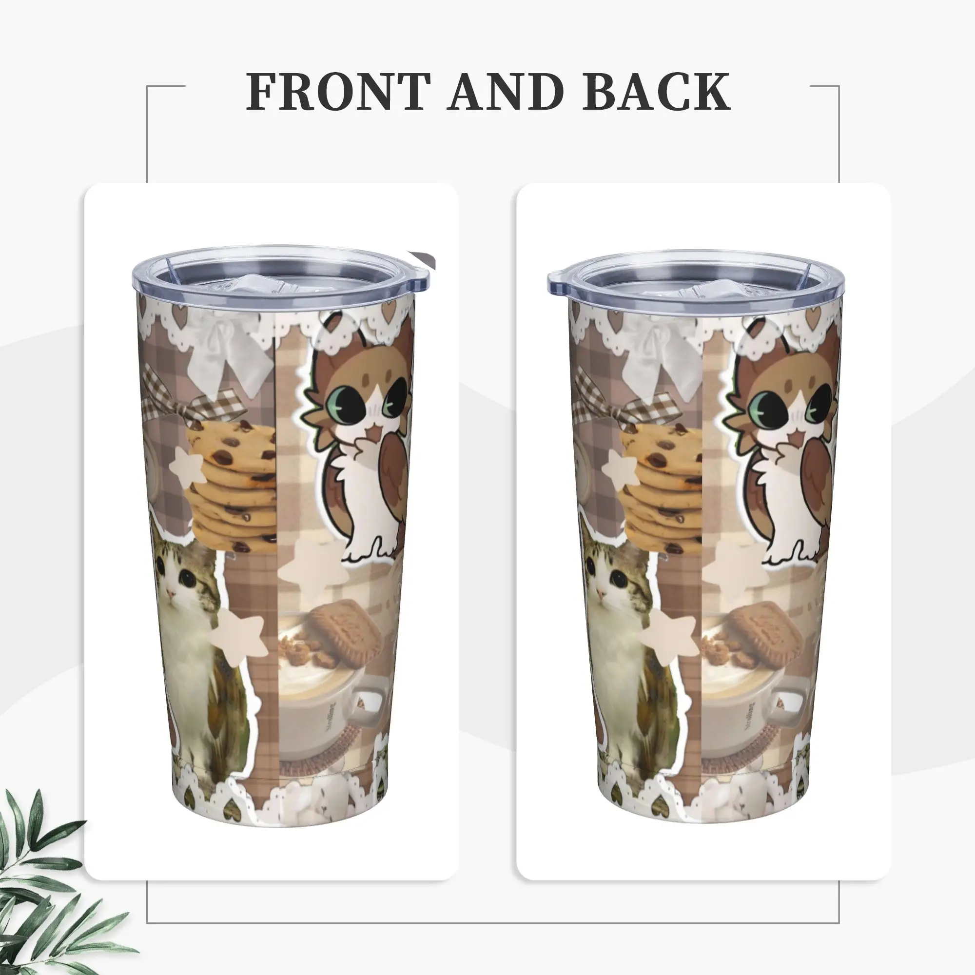 Cute Cat Owl Meowl Tumbler Vacuum Insulated  Coffee Cups Stainless Steel Smoothie Tea Mug Spill Proof, 20oz view 2
