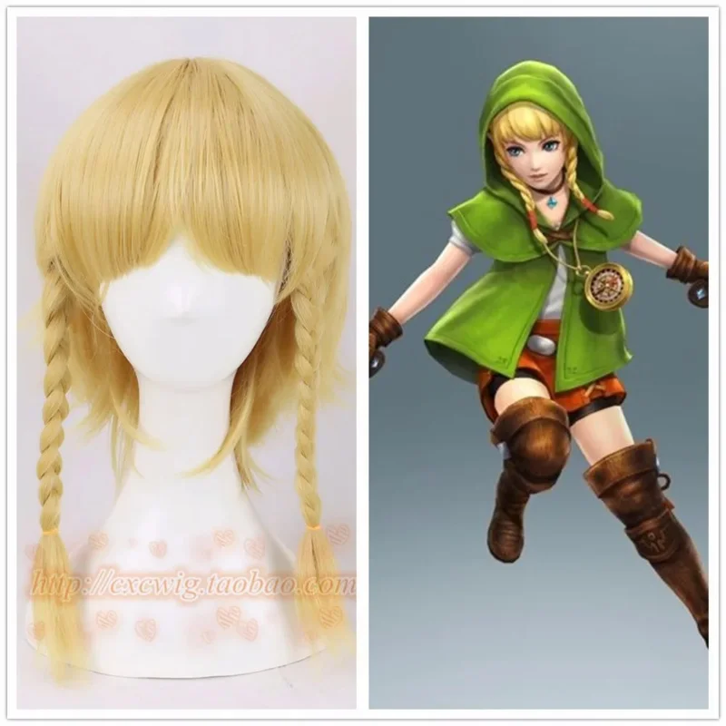 Hyrule Warriors Cosplay Wig Female Linkle Golden Braids Women Link Rinkuru Synthetic Hair for Adult Role Play   Free Wig Cap