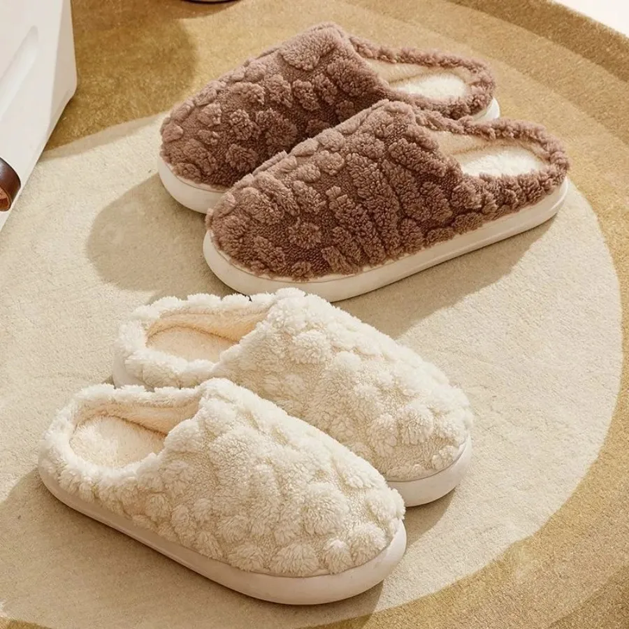 Winter Warm Fur Slippers Men Women Couples House Non Slip Soft Shoes Comfort Flat Heel Home Indoor Bedroom Plush Slippers