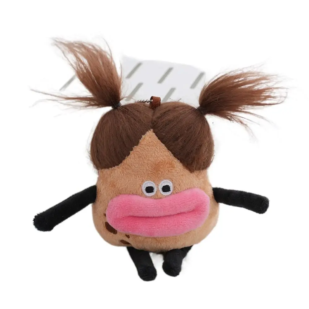 Creative Fried Hair Potato King Big Mouth Girl Plush Keychain Sausage Mouth Cotton Doll Plush Soft Fun Decorative