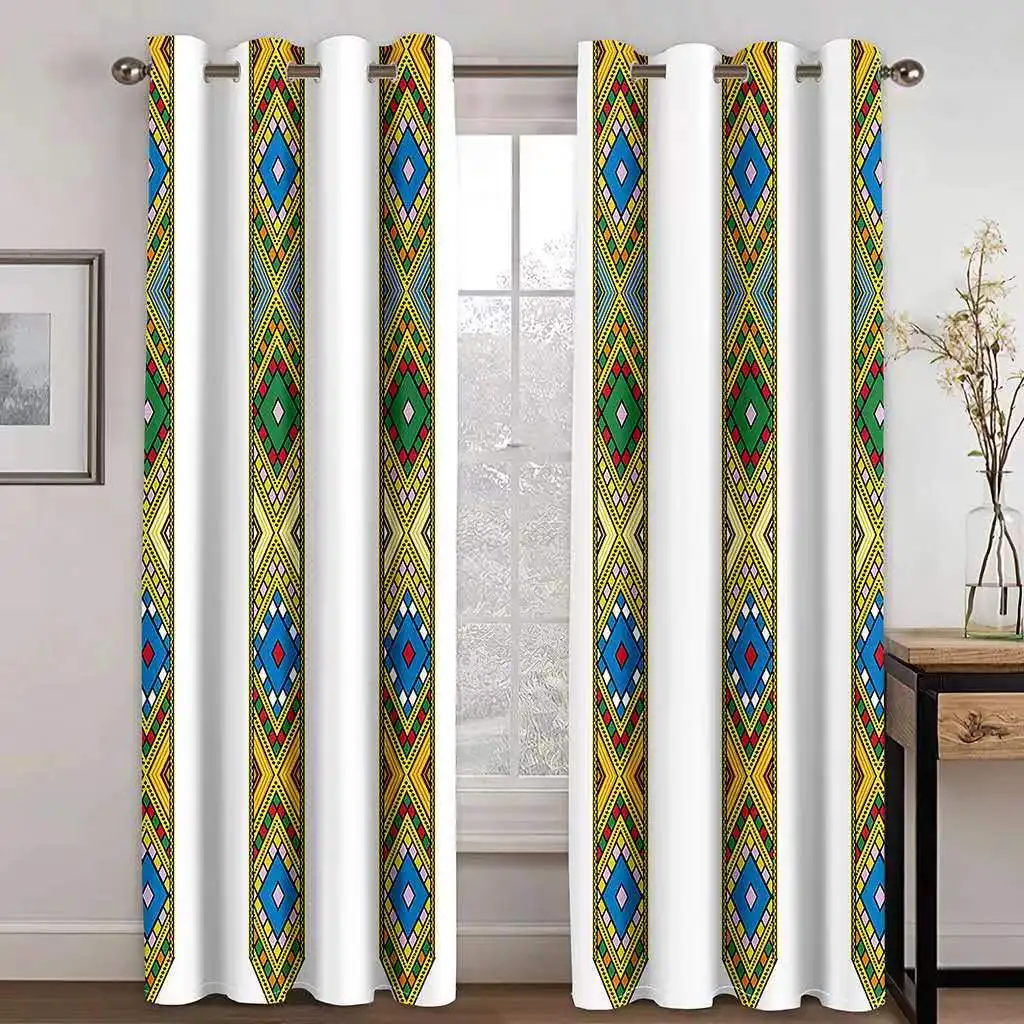 European Luxury Ethiopian Style Striped Curtains 2 Panel Bohemian Style Home Living Room Bedroom Balcony Decor Curtains