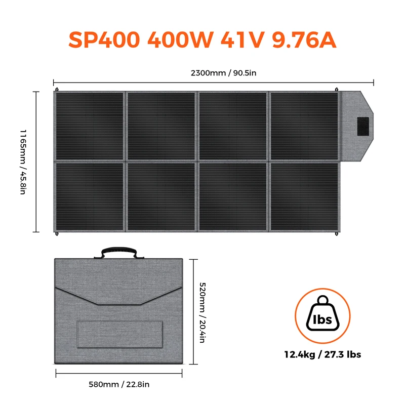 CTOLITY 100W-400W 12V - 41V Tragbares Faltbares Solarpanel mit Stabiler Stromversorgung Geeignet für Camping und Wohnmobil-Stromversorgung