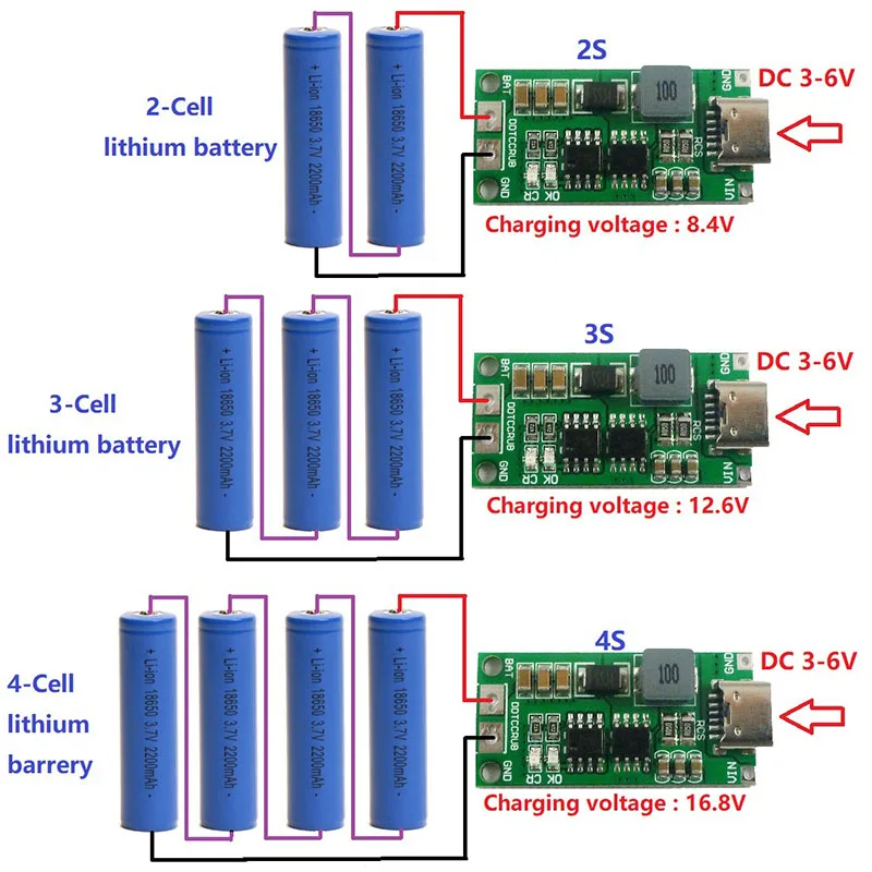 Multi-Cell 2S 3S 4S Type-C To 8.4V 12.6V 16.8V Step-Up Boost LiPo Polymer Li-Ion Charger 7.4V 11.1V 14.8V 18650 Lithium Battery