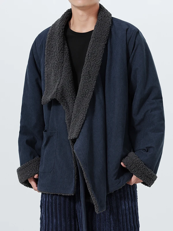 

Thiened Winter Cotton Jaet for Men Tibetan Sle Warm Artificial Fur Coat Youth Casual Wear Long Sve Regular Length