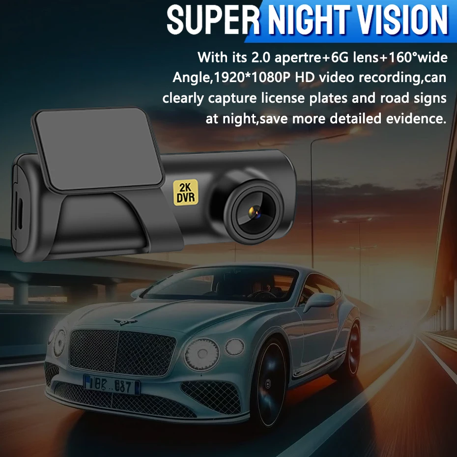 2K كاميرا داشكام لسيارة DVR داش كام في السيارة Q3 مسجل فيديو التحكم الصوتي في حالات الطوارئ للرؤية الليلية واي فاي APP رصد WDR