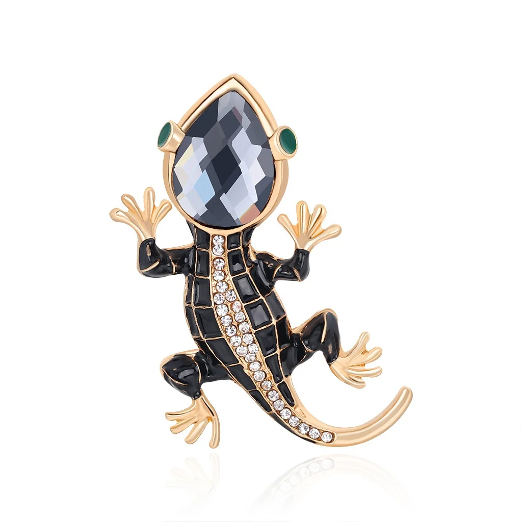 New Creative Rhinestone Pin Alloy Enamel Lizard Gecko Snake Brooches For Woman Men Opal Trendy Accessories Brooches Pin Gift