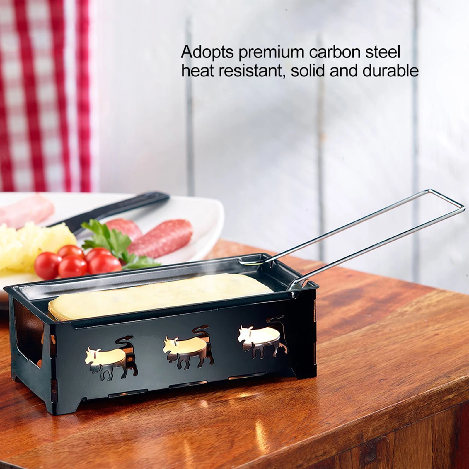 Portable NOn Stick Cheese Raclette Rotaster Baking Tray Stove With Foldable Handle Set Carbon Steel Home Kitchen Grilling Tool