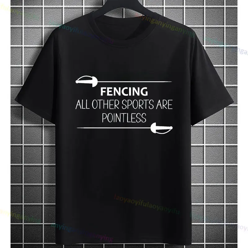 Fencing Graphic T-Shirt for Men Casual Short-sleev Crewneck Pure Cotton Tshirt Perfect for All Seasons