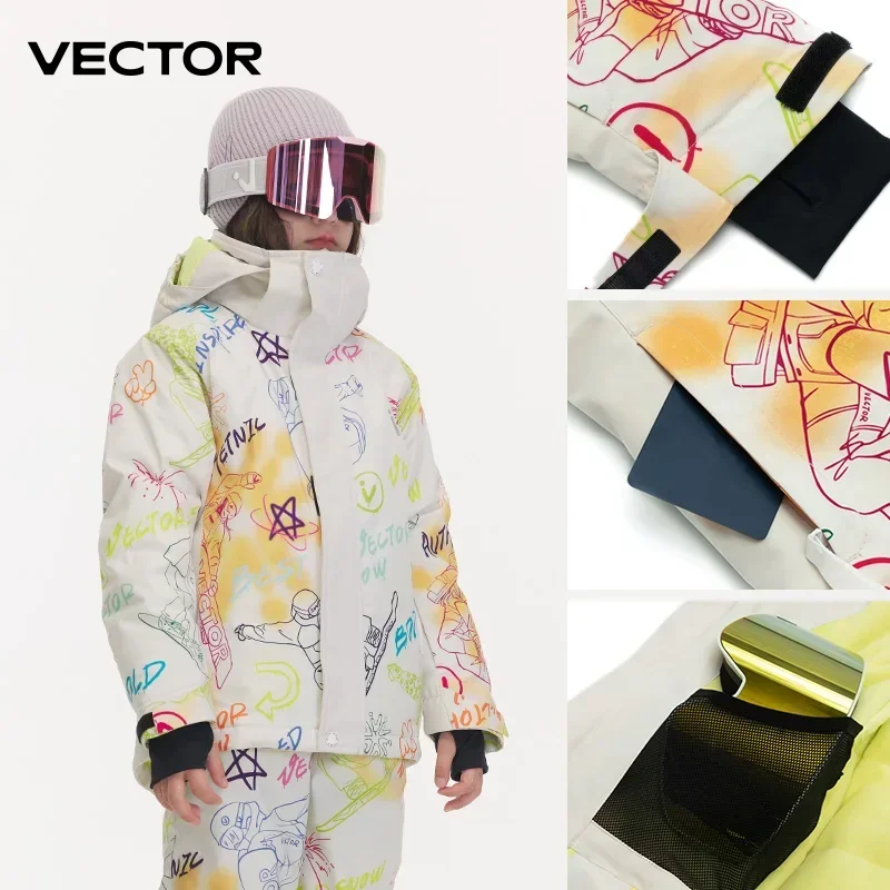 VECTOR Ski Jacket Children Hooded Sweater Reflective Boys and Girls Ski Jacket Thickened Warmth Waterproof Ski Equipment 2023