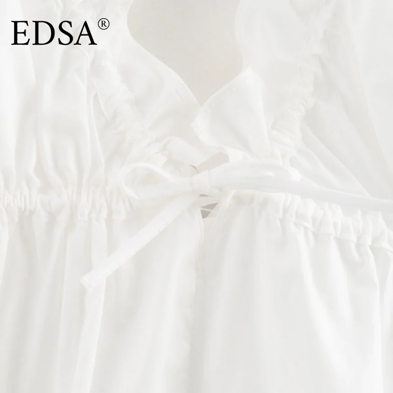 EDSA بلوزة نسائية صيفية جديدة بدون أكمام بفيونكة من قماش البوبلين ملابس الشارع سترة بدون أكمام قطع علوية قصيرة أنيقة للسيدات #3